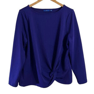 Apt. 9 Purple Blouse XL Knotted Hem Long Sleeves Pullover Ribbed Round Neckline